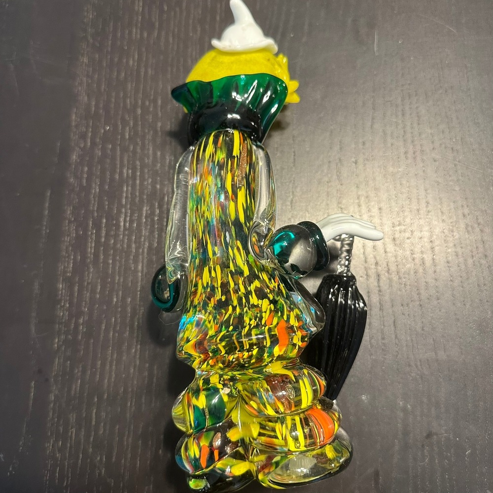 Murano Style Art Glass Clown Figurine with Umbrella Yellow Hair Millefiori 8in - Picture 5 of 8